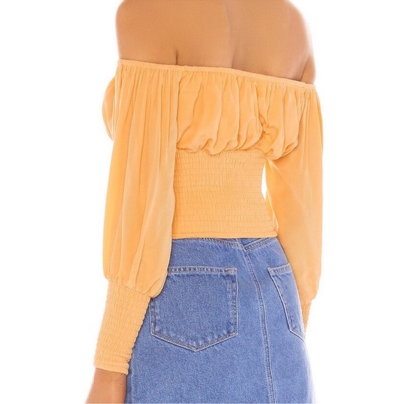 NWT Lovers+Friends ruched orange off the shoulder top blouse - Picture 2 of 12